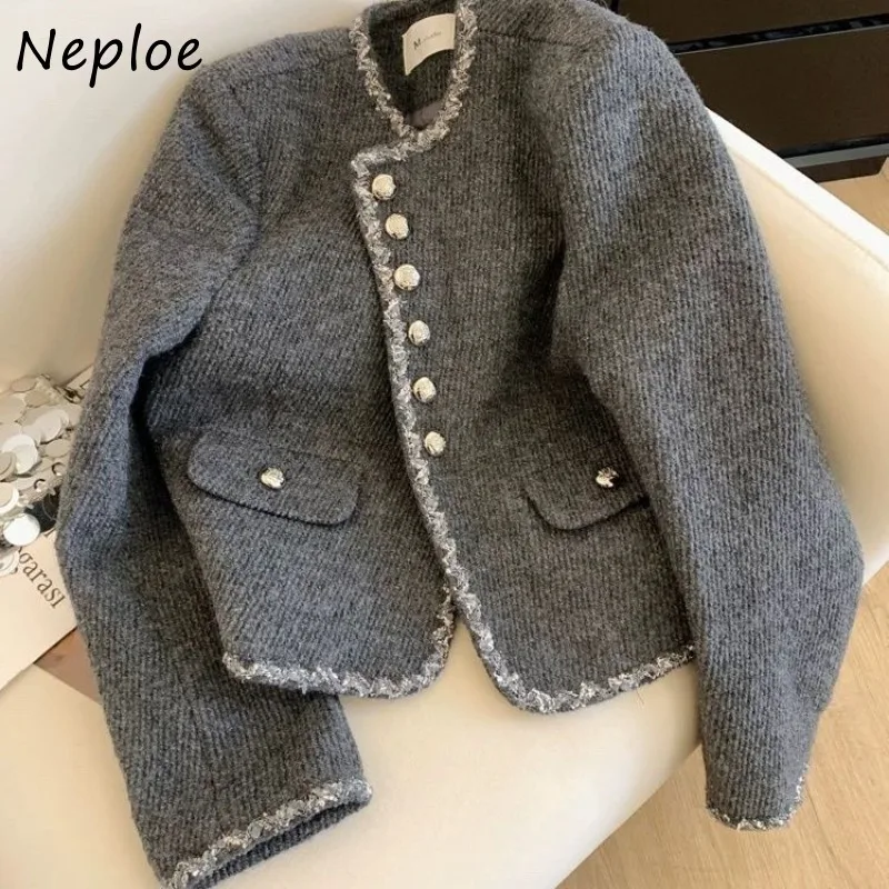 Neploe French Socialite Elegant Temperament Small Fragrant Style Jacket Femme 2025 Winter High-End Light Mature Gray Cotton Coat