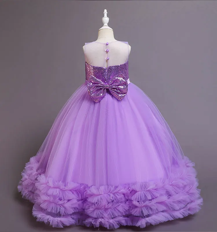 Sequined Children Elegant Dress Young Girl Long Wedding Dresses Teenager Girl's Festive Clothes From 5 to 12 Years