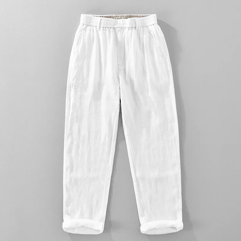 Italian Style 100% Linen Trousers Moisture-Wicking Breathable Plus Size Straight Casual Pants Business Commuter Men's Trousers