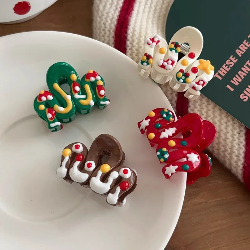 

New Year Christmas Elements Fun Painted Wave Girl High Ponytail Maruko Head Small Grab Clip