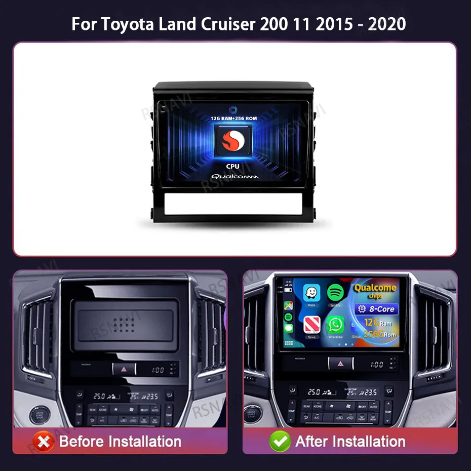 Android 14 Car Radio For Toyota Land Cruiser 200 11 2015 2016 - 2020 Carplay Auto GPS Multimedia Player Video DVD WIFI+4G Stereo