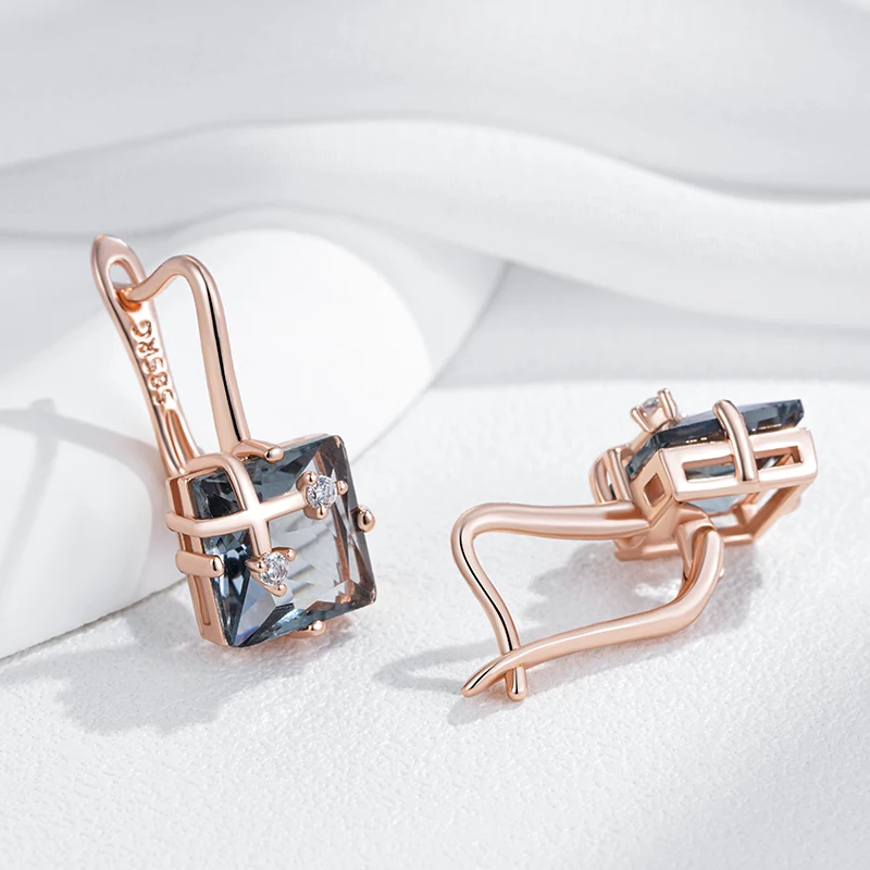Kinel Hot Shiny Grey Natural Zircon Drop Earrings for Women Fashion 585 Rose Gold Color High Quality Daily Fine Vintage Jewelry