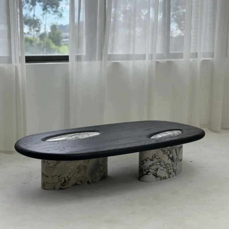 

Simple villa solid wood oval marble special-shaped coffee table marble tea table designer