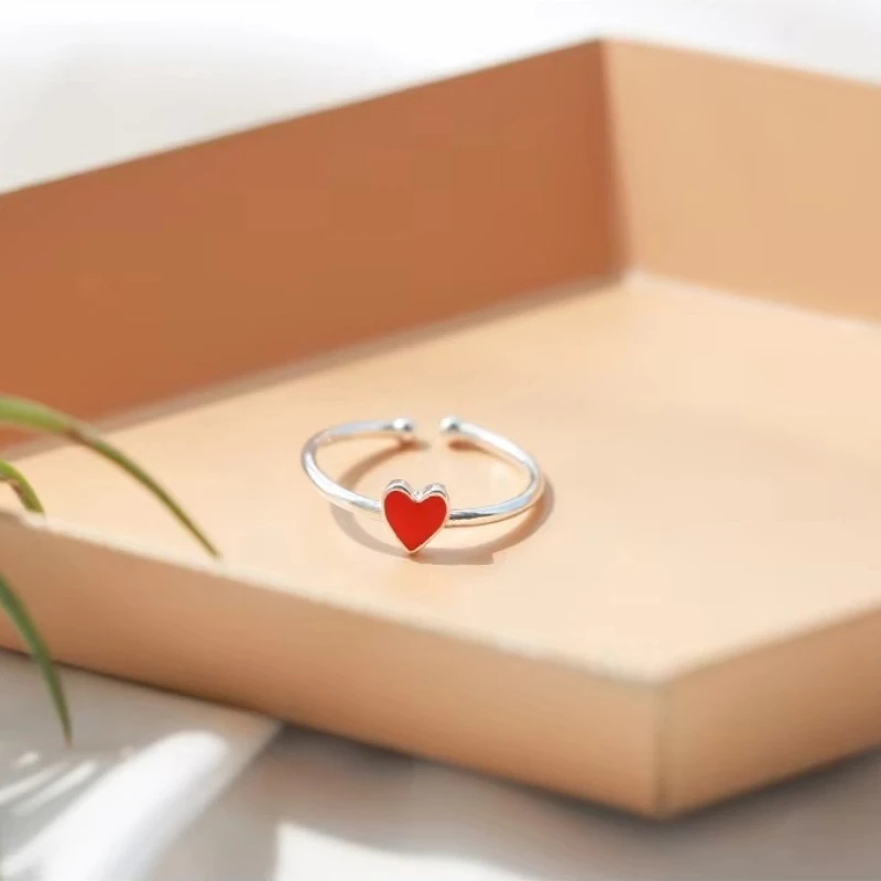 New Arrivals 925 Sterling Silver Red Heart Rings for Women Adjustable Size Ring Fashion sterling-silver-jewelry