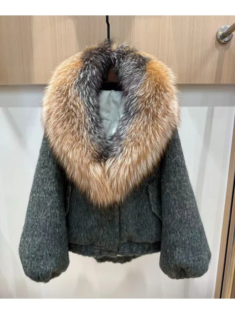 معاطف فرو واقعية للنساء معطف فرو ثعلب حقيقي مع غطاء محرك السيارة سترة شتوية نسائية شتوية سترة نسائية خفيفة الوزن منتفخة للنساء