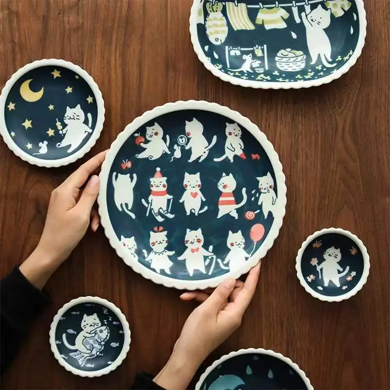 Cat Ceramic Tableware Japanese Style Cute Ceramic Plate Dessert Plate Cake Plate Kitchen Accessories Dinner Plates