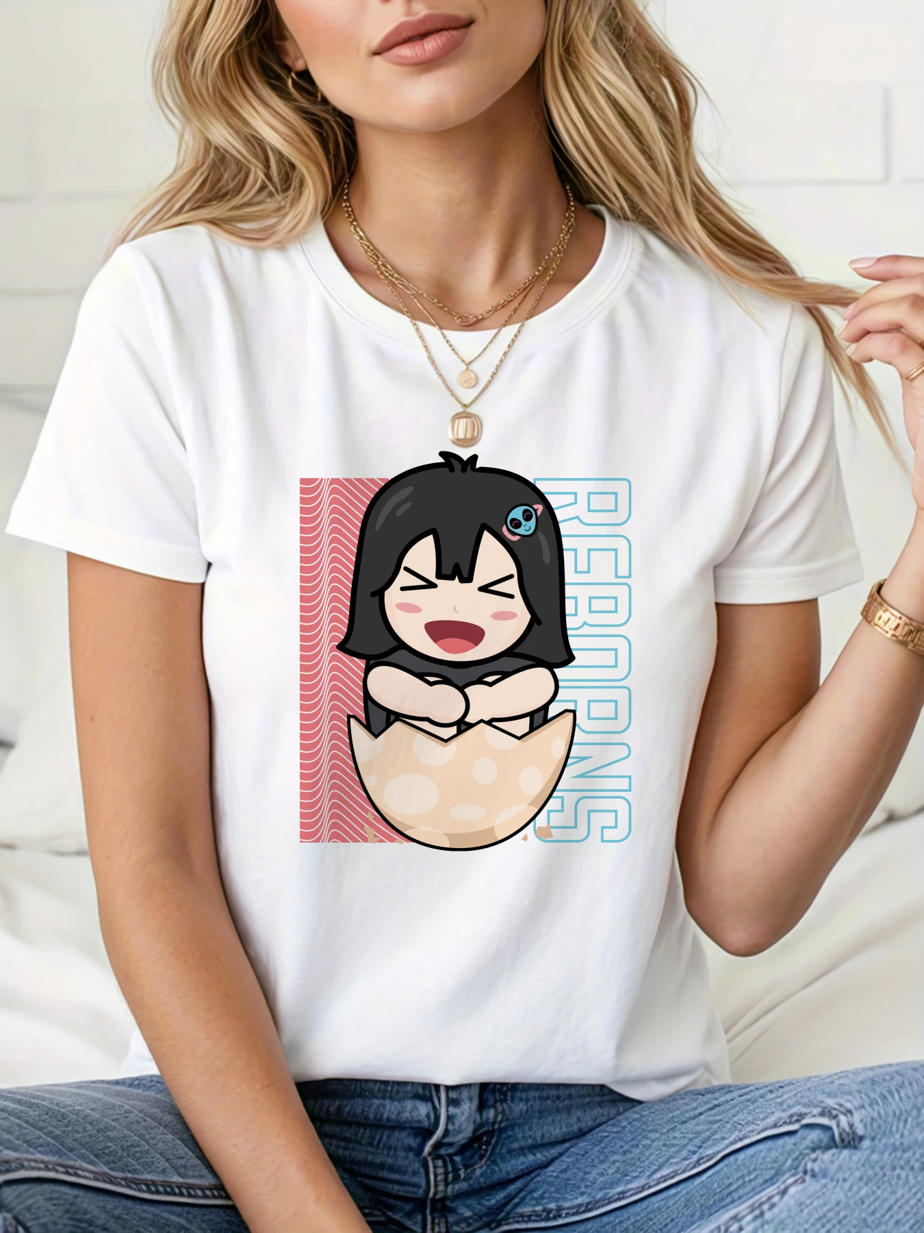 

women's cotton Street Leisure Comfortable printed T-shirts ,2025 summer women's cotton round-neck white short-sleeved T-shirts