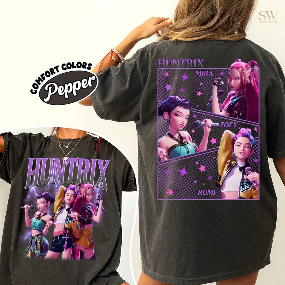 

Huntrix Demon Hunters Comfort Colors Tee Huntrix Girls T Shirt Mira Rumi Joey Shirt Demon Hunter Merch Gift for Kpop Fan
