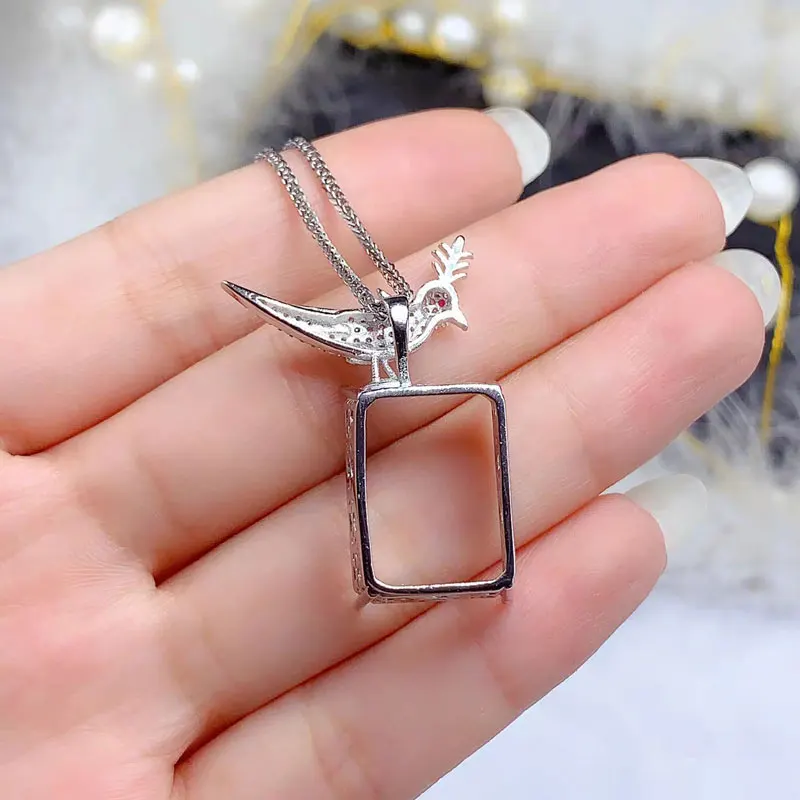 Rectangle Shape Semi Mount Gemstone Pendant 15mm * 20mm 925 Silver Pendant Setting Keep Shining 18K Gold Plated Jewelry DIY