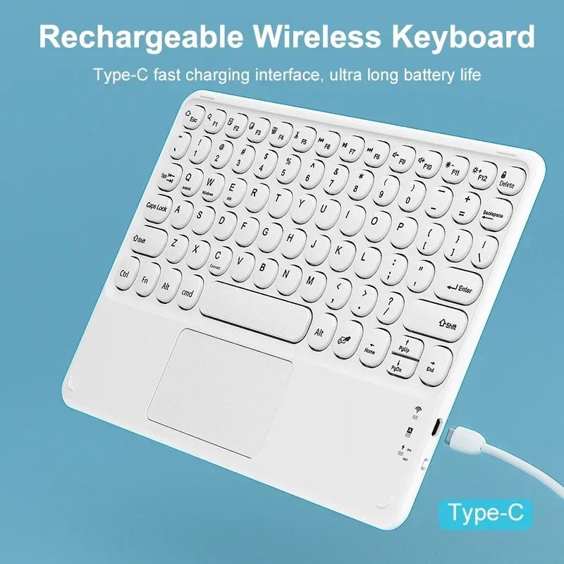 Teclado sem fio compatível com bluetooth, touchpad, teclados para telefone celular, pc, tablet, android, windows