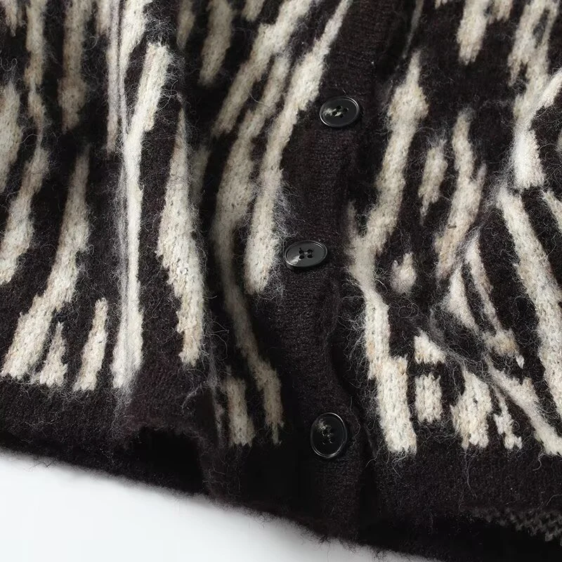 YENKYE, nuevo chaleco de punto con estampado de cebra de estilo Retro moderno para ir al trabajo para mujer, abrigo corto sin mangas con cuello en V y una hilera de botones para otoño