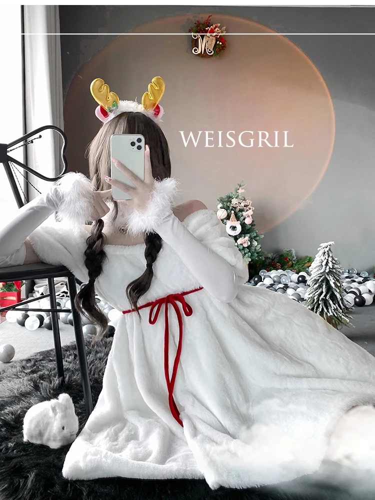 Adorable Christmas Holiday Snowman Costume Uniform Set Cute New Year Party White Rabbit Girl Deer Lady Outfit Weisgril Brand