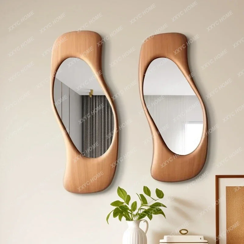 A  French wall-mounted bathroom mirror porch art makeup mirror irregular decorative mirror