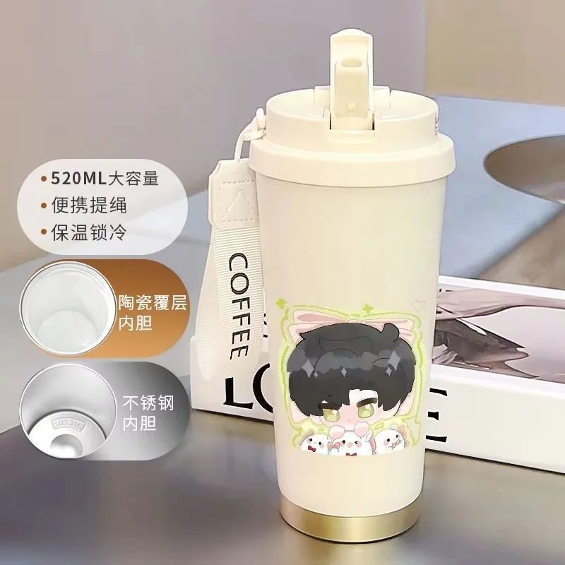 Amor e espaço profundo sylus rafaye zayne presentes copo isolado palha de aço inoxidável grande capacidade dos desenhos animados café frio bebida dupla