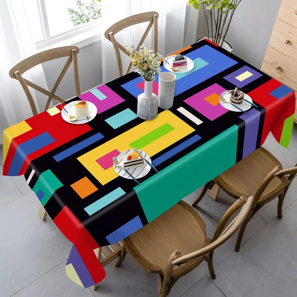 【JIT product】2D Flat, 1 piece Mondrian geometric square element rectangular tablecloth, suitable for hotelszyc