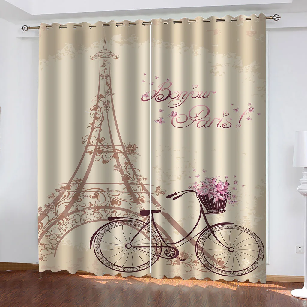 Customized Blackout Curtain Room Vintage Paris Tower Cheap Modern Curtains For Windows Bedroom Living Room Decor 2 Pieces