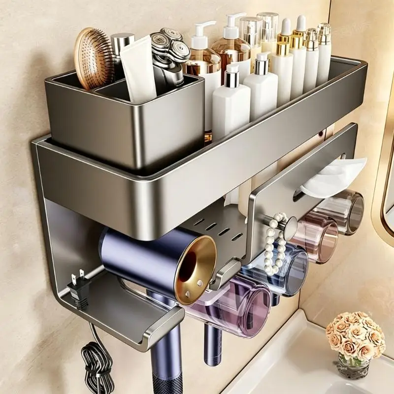 652F Wall Mounted Metal Bathroom Rack for Bottle and Cup Storage Use