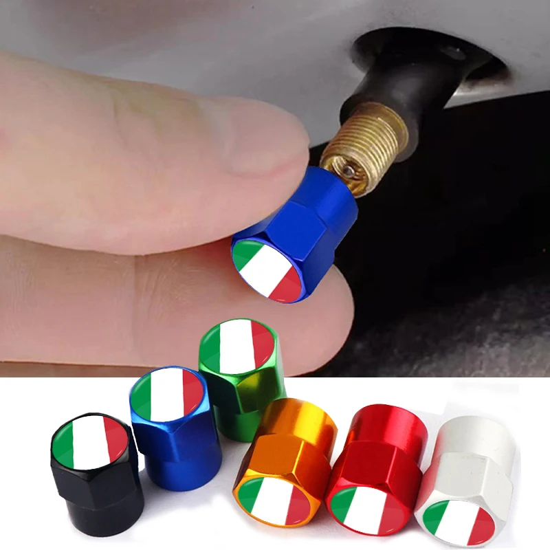 

4pcs Car Wheel Valve Caps Italy Flag Stickers Logo 30 countries Styling Metal Stem Cover Auto Parts Motorcycle Accessories