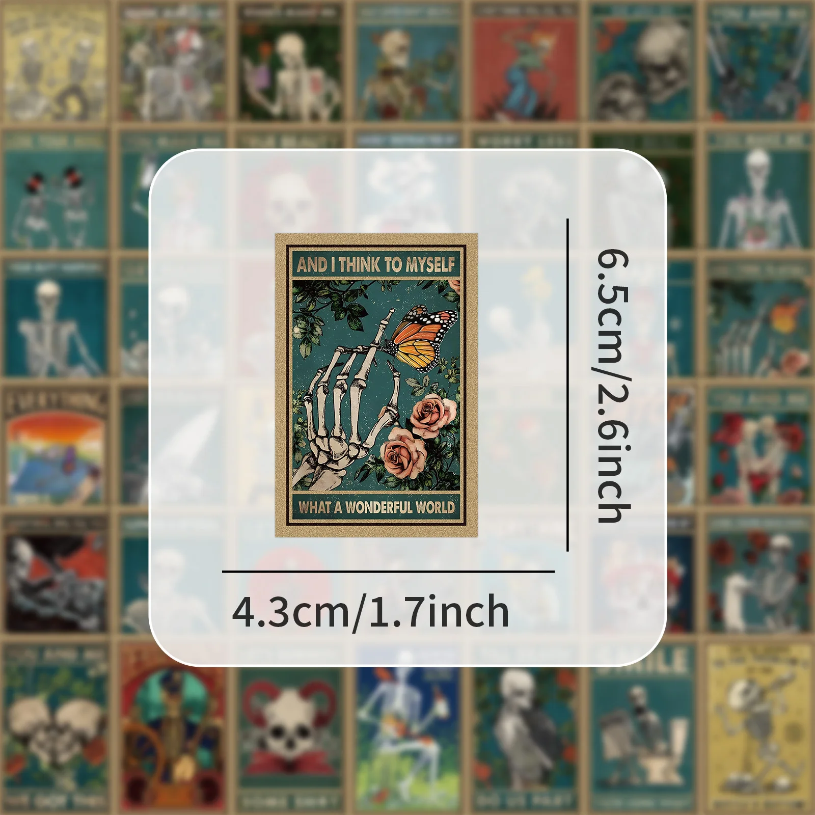 50/100 Pcs Gothic Style Skull Tarot Thriller Card Rectangular Stickers for Notebook Cup Stationery Box Laptop Suitcase Decals