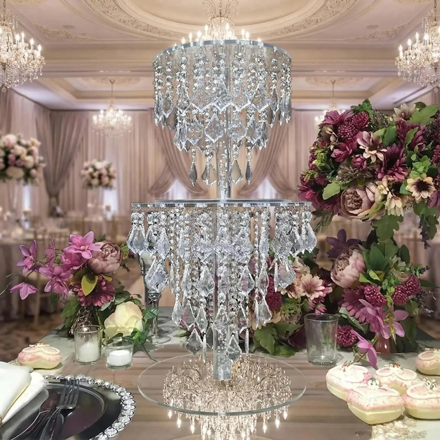 Crystal-Look Clear Acrylic Cake Stand Set, Cupcake Stand and Dessert Stand for Wedding, Event, and Party Decoration, 10-Inch and 12-Inch Diameters