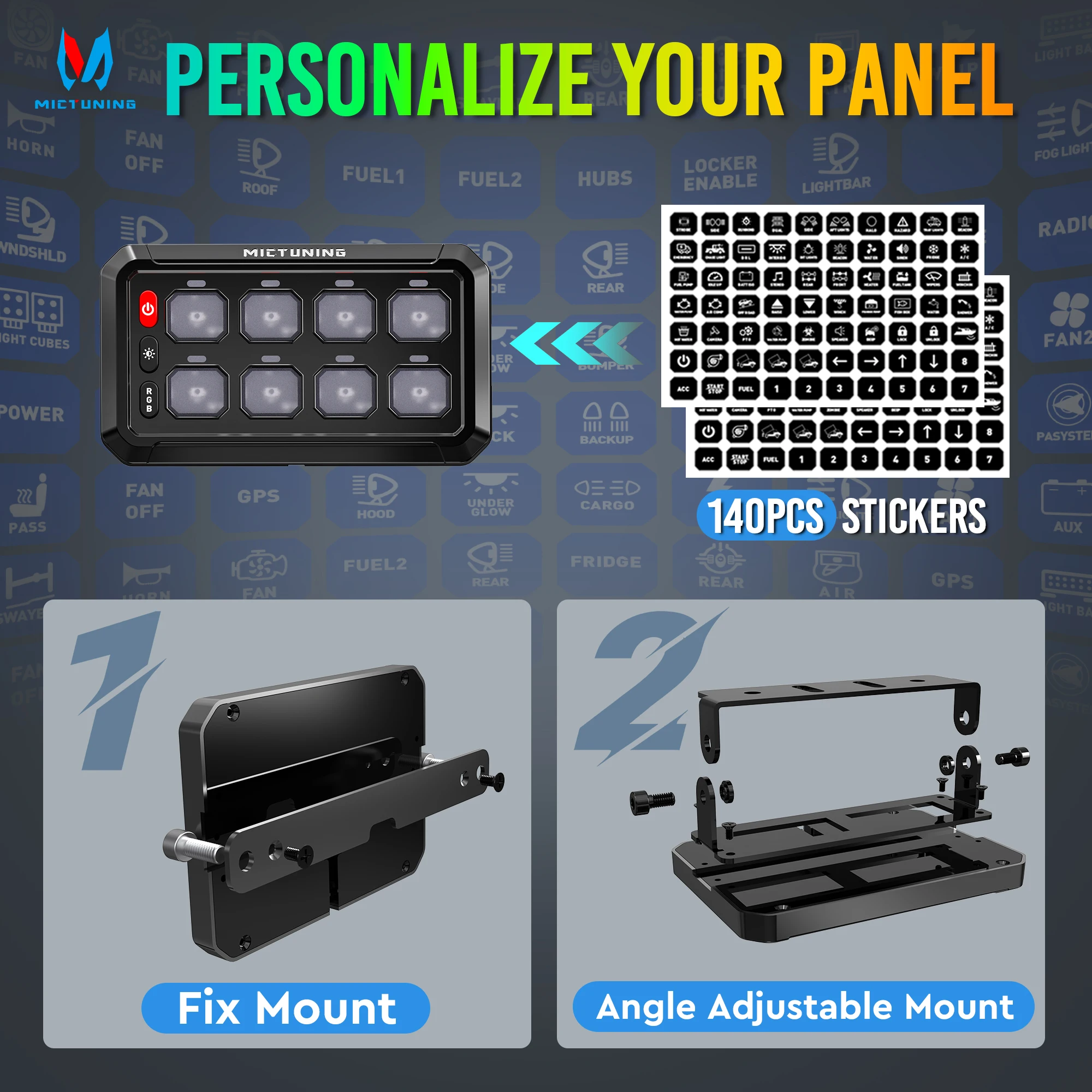 MICTUNING RGB 8 عصابة لوحة التبديل على الخروج تبديل التبديل لحظة التحكم في الدائرة نظام التتابع صندوق العالمي جراب اللمس لشاحنة #6