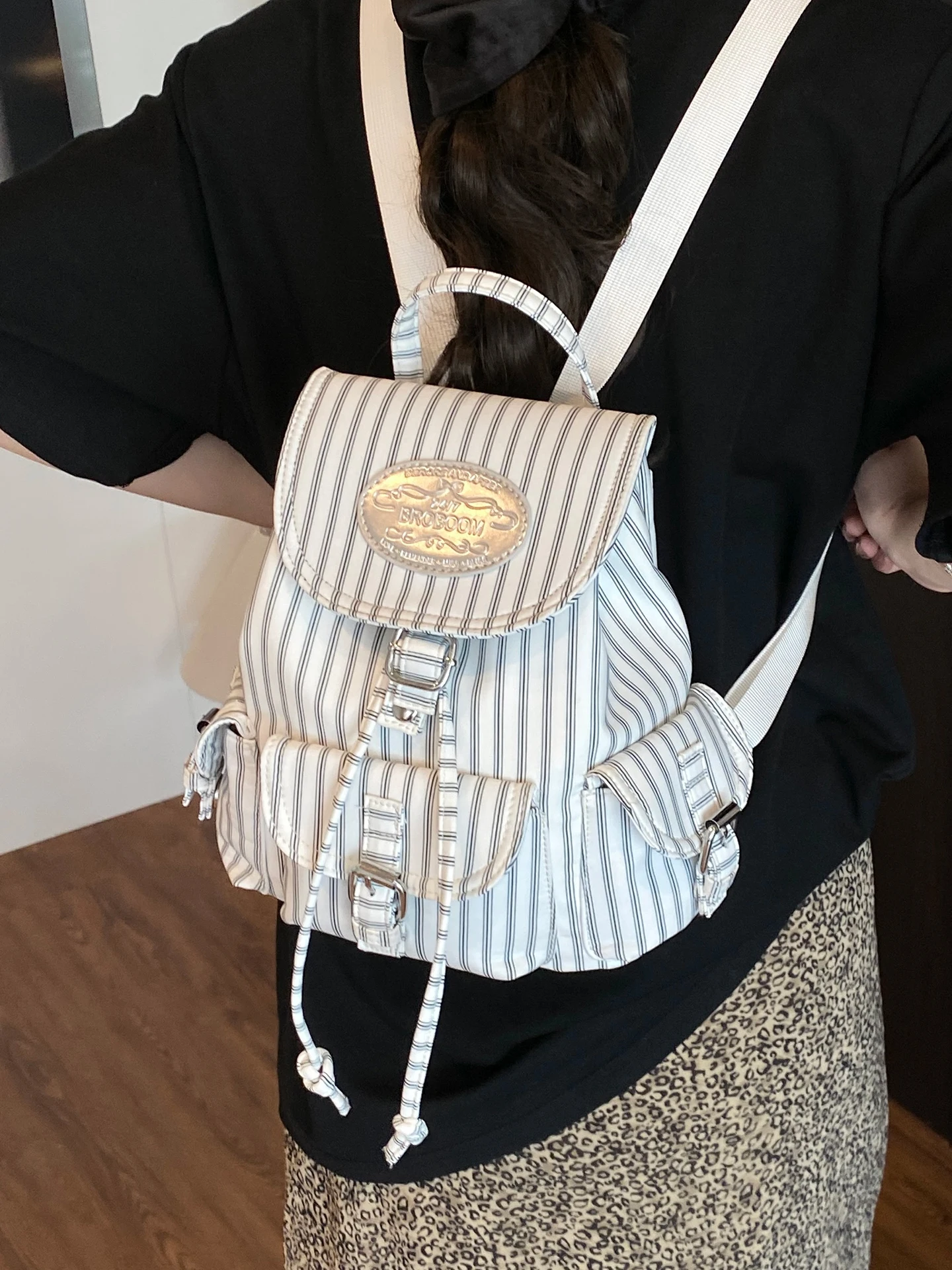 

Floral Stripe Canvas Bapa Women's Casual Sle Summer New Faion Student Bookbag Simple Ba Pa Commuter Trend Soft ...