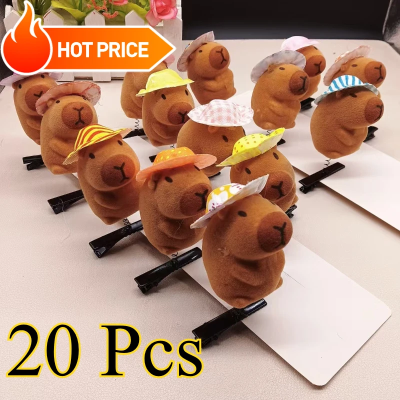 20Pcs Cartoon Children 3D Capibala Hair Clip Plush Hairpin DIY Bow Sunglasses Rose Hat Design Capybara Duckbill Clip Accessories