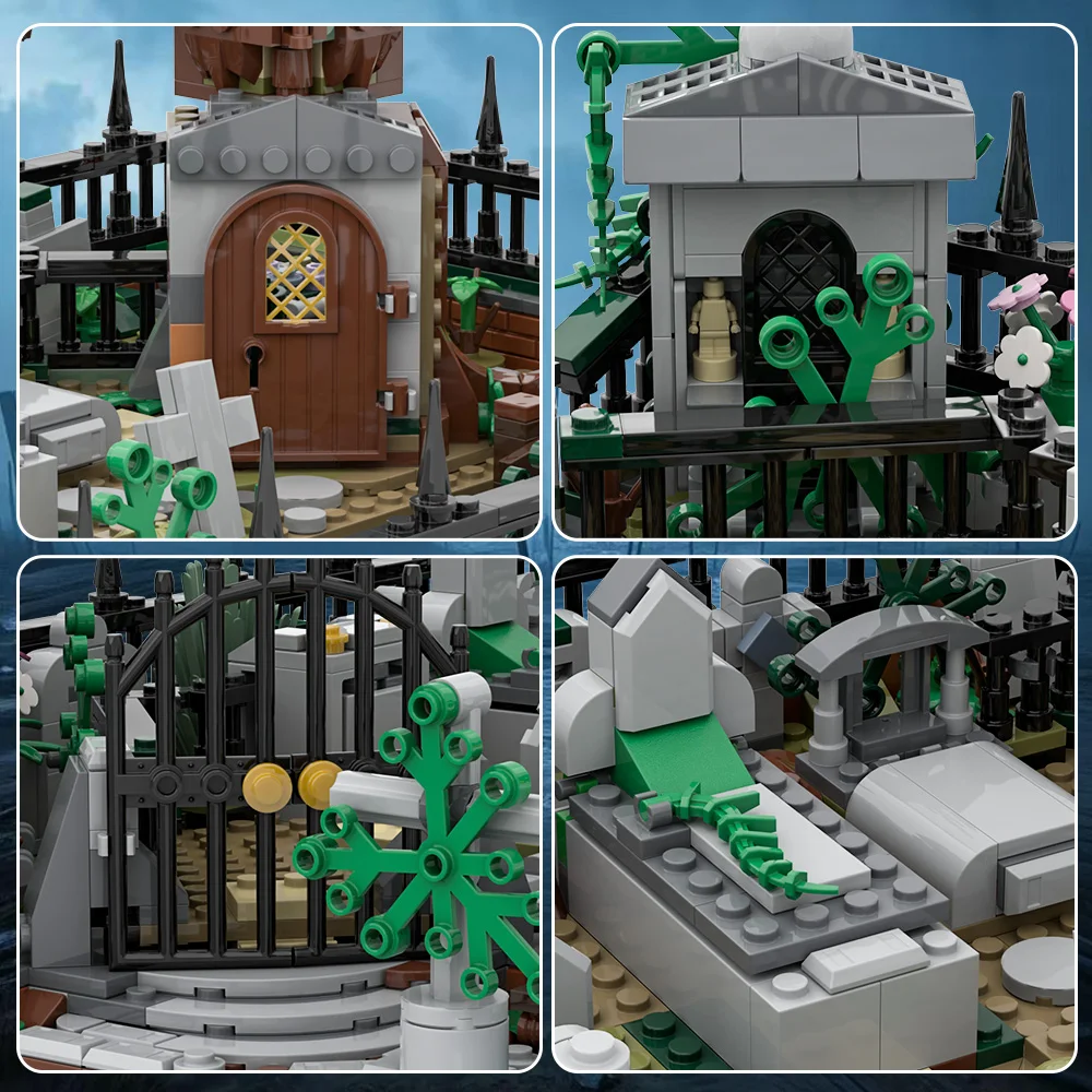 

Gorbricks MOC Modular Graveyard MOC and Hidden Side 70420 set stand Building Blocks Toys Gift