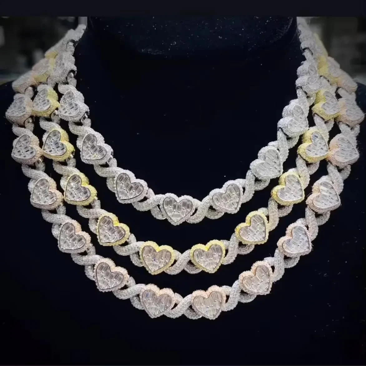 2025 Iced Out Bling Full Paved 5A Cubic Zirconia CZ Heart Charm Infinity Chain Choker Necklace Jewelry For Women Men