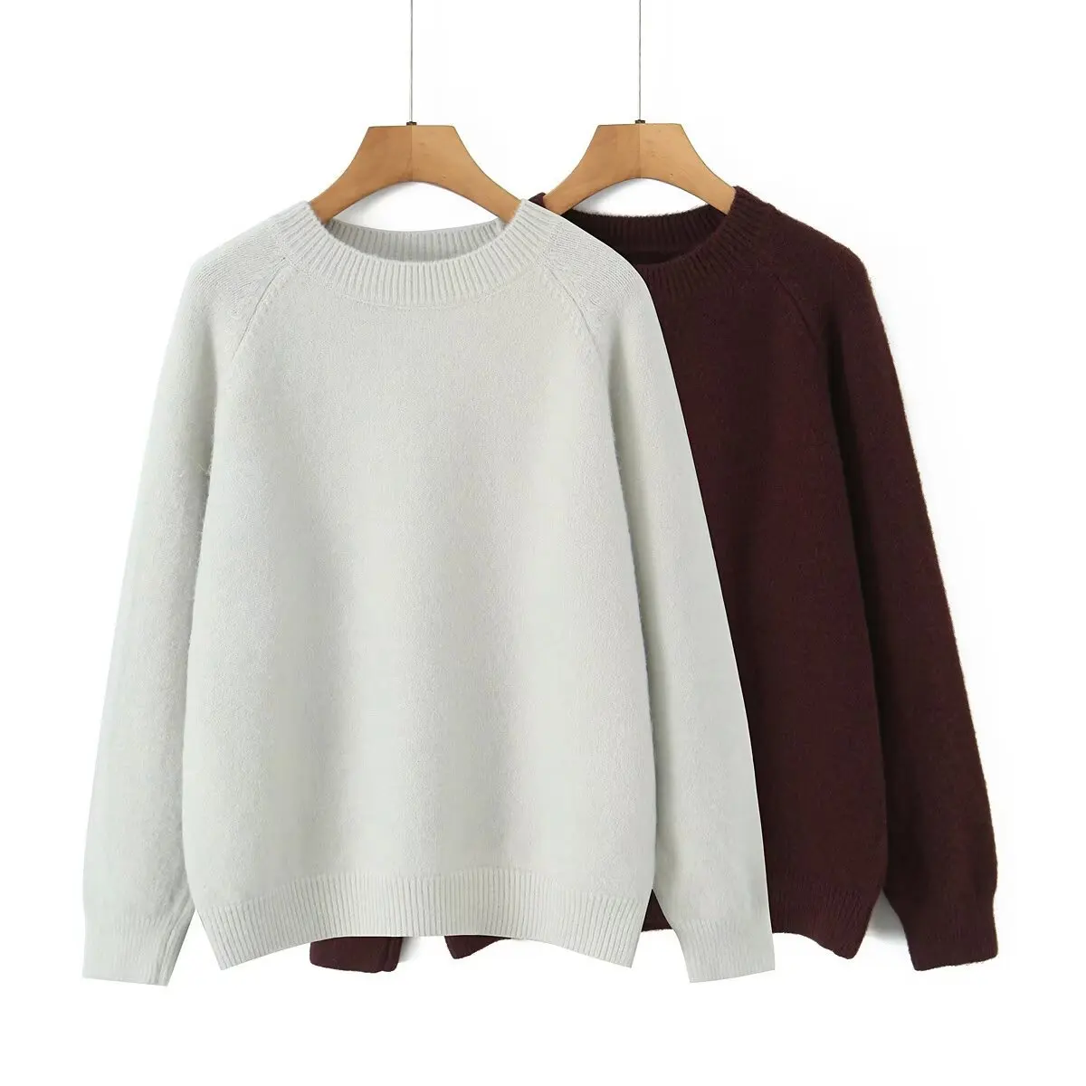 

Woman's Loose Knitted Pullover Round Neck Long-sleeved Solid Color Simple Elastic Hem Sweater Commuter Early Autumn New Top