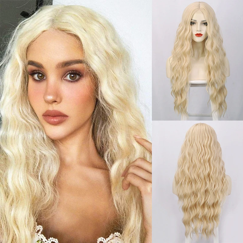 European and American style wigs for women, long curly hair, small curls, slightly wavy, voluminous headpiece, Korean fashion