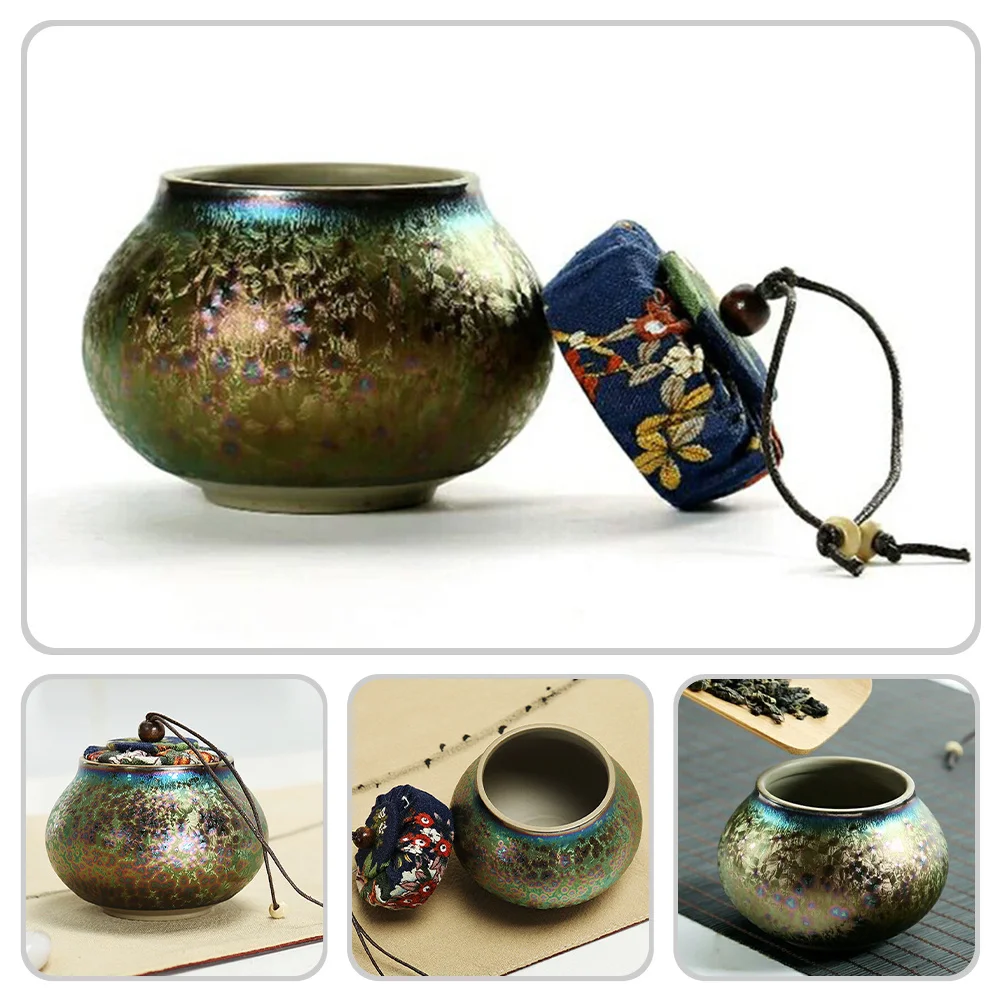 

Ceramic Tea Jar Exquisite Sealed Container Desktop Vintage Multi-Function Storage for Tea Grains Beans Nuts Airtight Canister