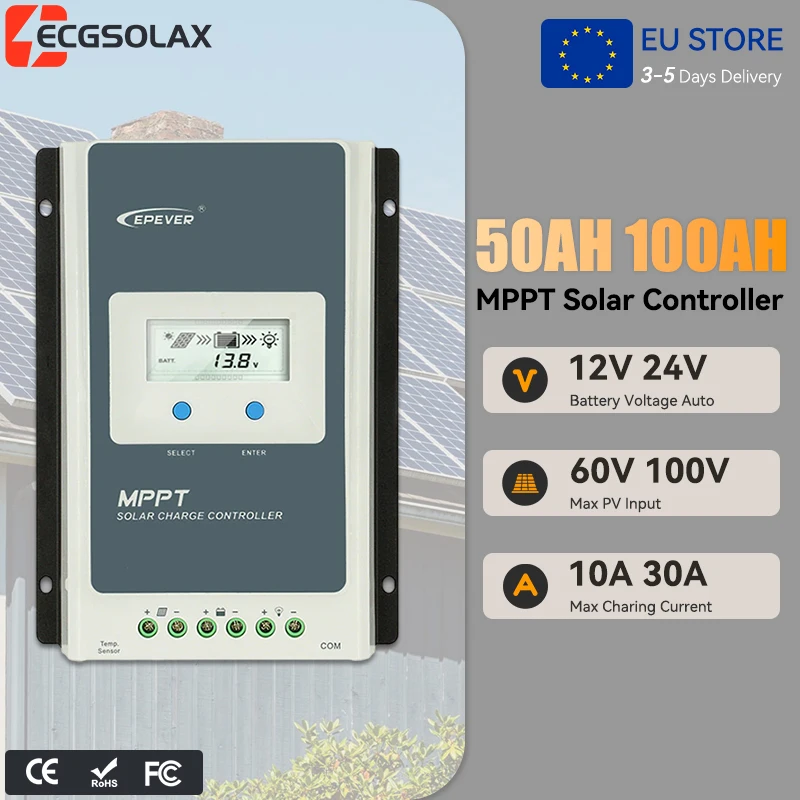 ECGSOLAX 30A 10A MPPT Solarlaadregelaar 12V 24V Batterij Zonnepaneelregelaar met LCD-tracker AN-G3 Serie 3210AN-G3 Max PV 60V 100V