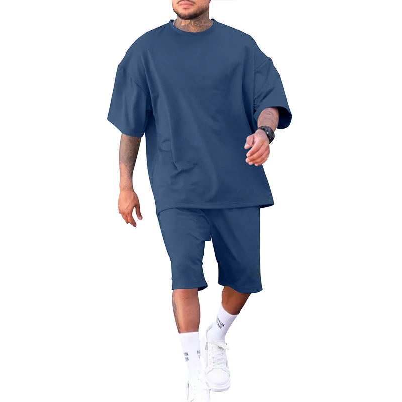 Conjunto de camiseta de manga corta y pantalones cortos para hombre, traje deportivo holgado para gimnasio, chándal informal para correr, verano 2024