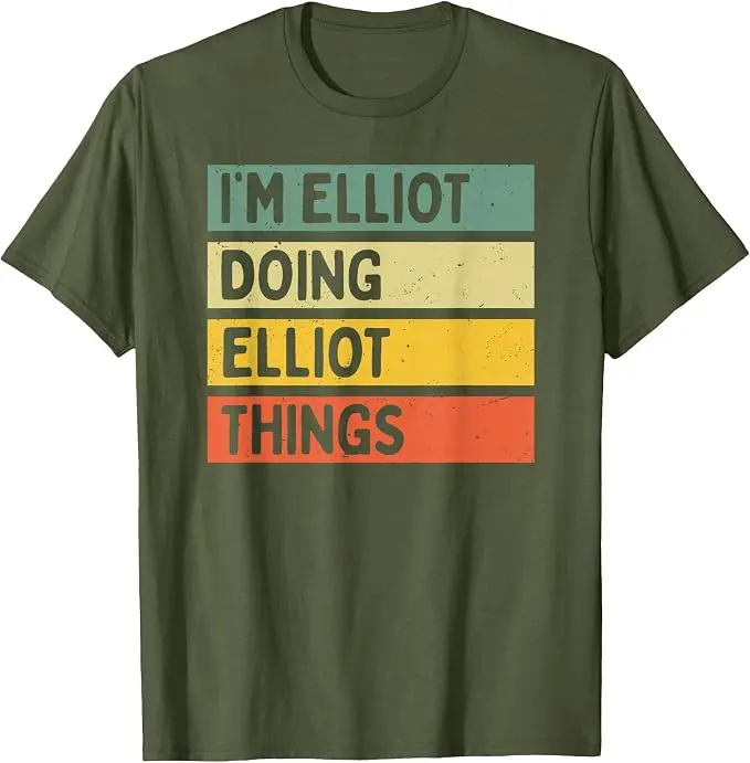 Ich bin Elliot und mache Elliot-Sachen - Lustiges personalisiertes Zitat-T-Shirt, Y2k personalisiertes T-Shirt mit Namensschrift, Humor-Buchstabendruck, Neuheits-T-Shirt – Detail 7