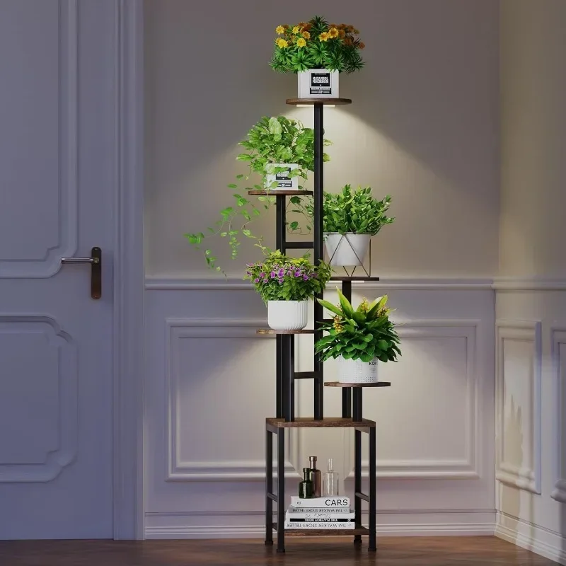 Internet Celebrity Indoor Plant Stand With Growth Lamp, 6 Floors, Indoor, Metal Plant Stand With Adjustable Light, Living Room