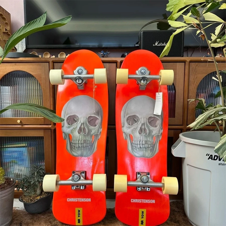 لوح تزلج YOW Land Surf كريستينسون موديل تصميم جمجمة برتقالية مقاس 34 بوصة به جوانب متعرجة مزدوجة ذات نوعية جيدة