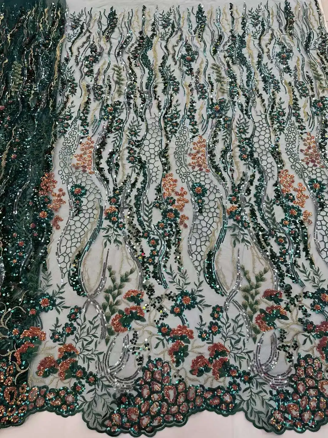 

Green Color New Arrival Fabric Sequined Embroidered Lace Foam Sequin Fashion Performance Clothing Material