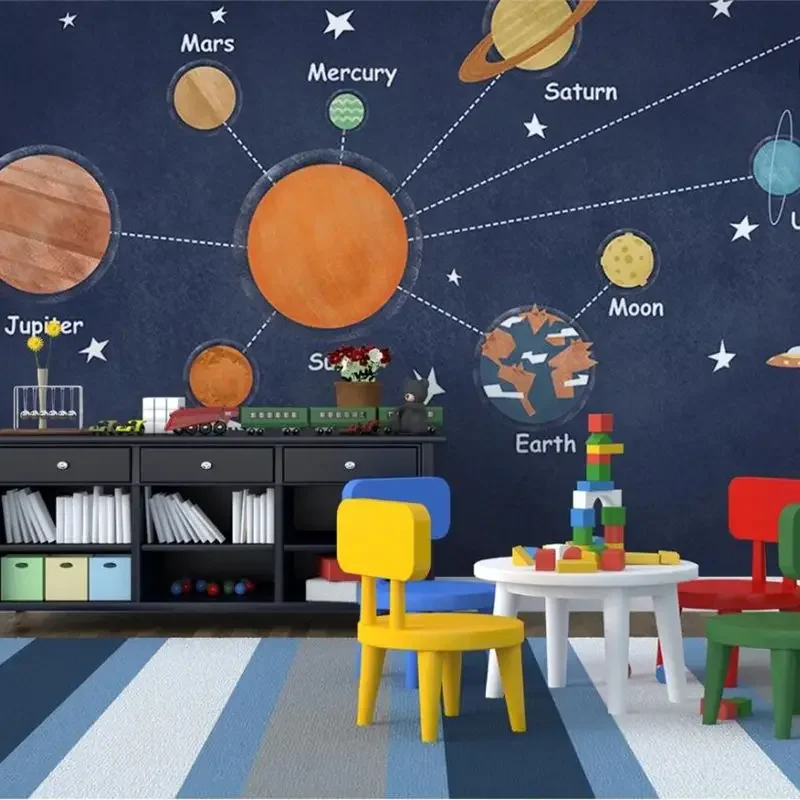 

Custom wallpaper 3d cartoon hand-painted space planet universe children's room background wall decoration painting wall papers