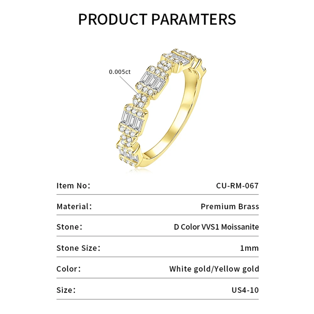 Lnngy Certified Half Eternity Moissanite Ring 14K Gold Filled Art Deco Geometric Wedding Rings For Women Party Jewelry Gift