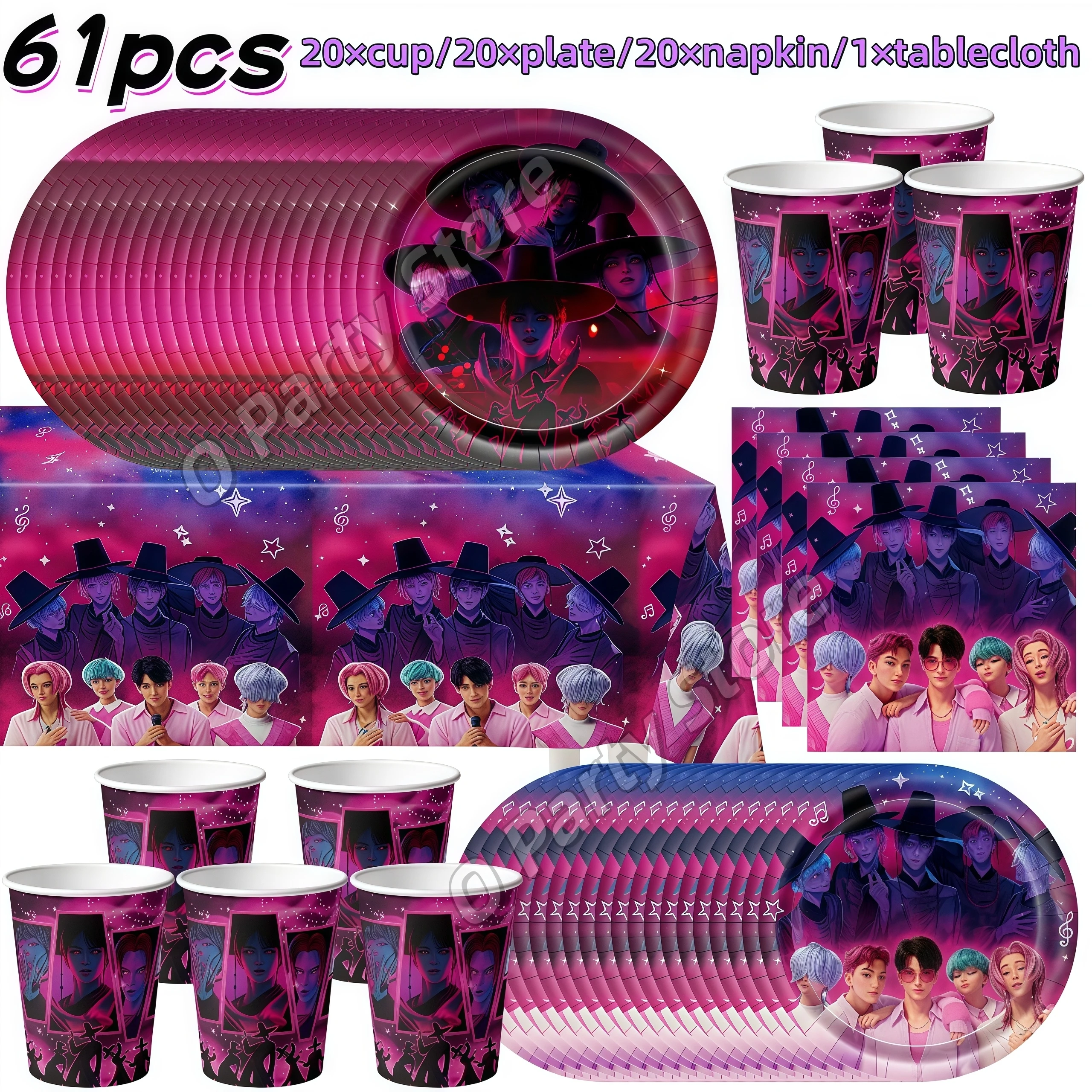 ساجا بنين حفلة عيد ميلاد الديكور الكورية المعبود أنيمي أدوات المائدة كأس لوحة منديل بالون راية الاطفال لصالح دش لوازم الحفلات