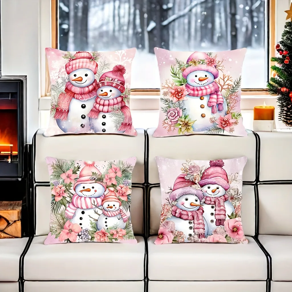 Christmas decoration pillowcase cute pink red snowman pillow cover sofa cushion suite home improvement gift for friends