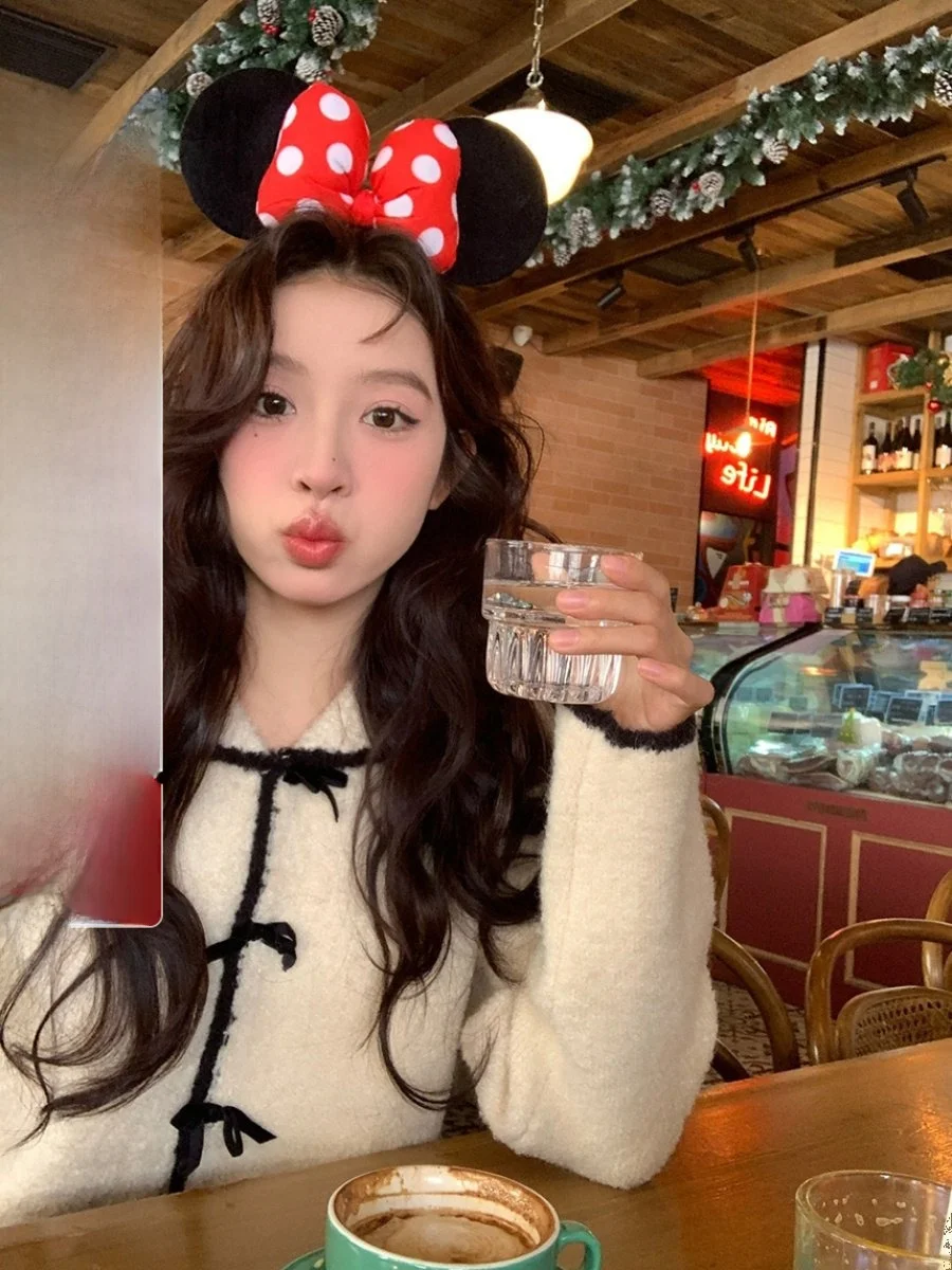 

Sinbounboun Sweet Sle Knitted Jaet Women's Autumn Winter Thiened Long Sve Princ Wind Color Blo Knot O...