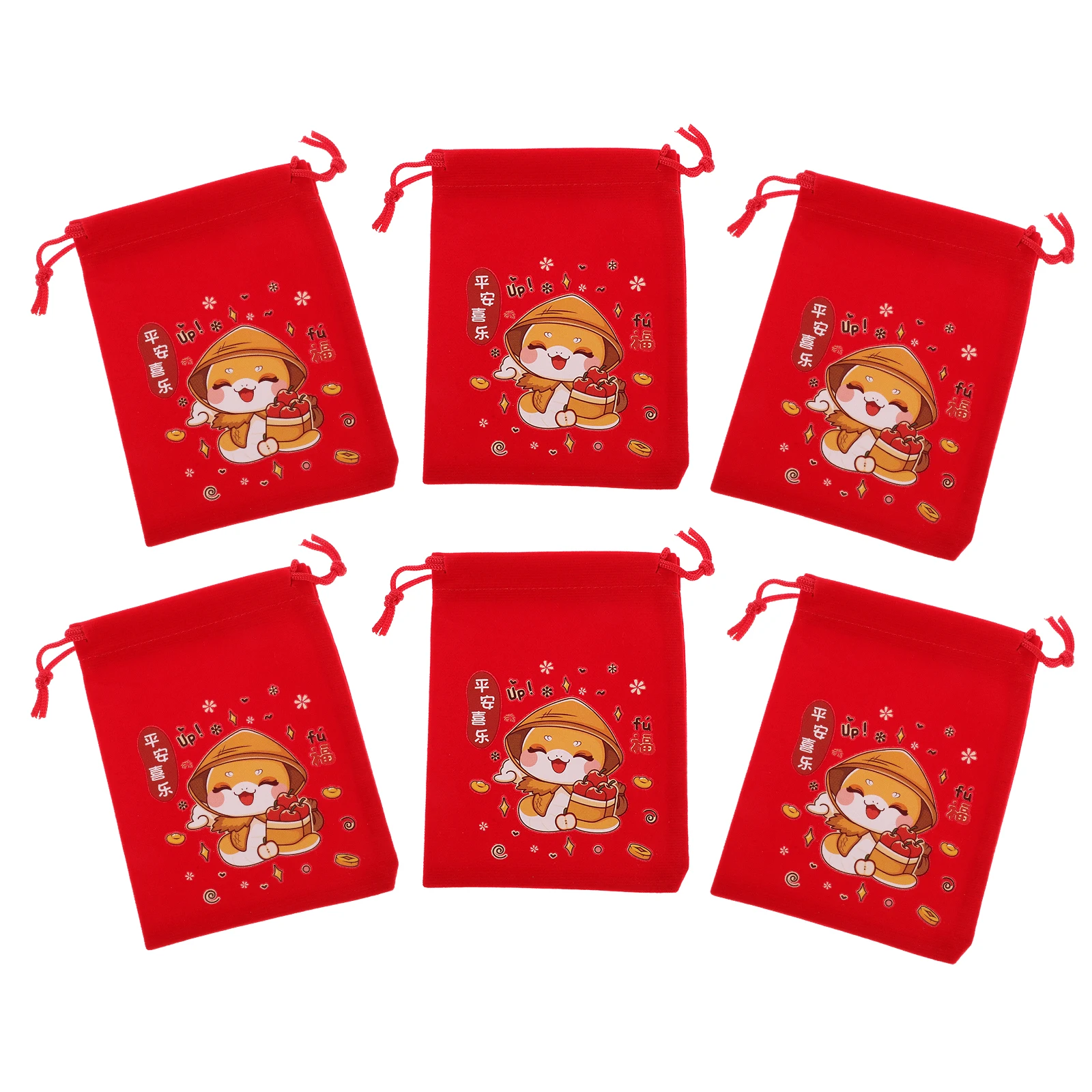 

6 Pcs Year of the Snake Bags Drawstring Closure Reusable Storage Candy Packaging Chinese Festive