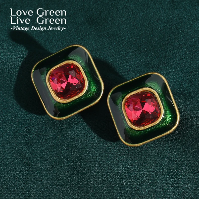 

Retro Style Square Women Studs Earrings Stud Pink Crystal Enamel Sugar Vintage Jewelry Making Supplies 2025 Trend Luxury