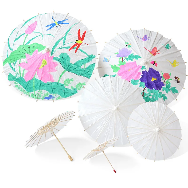 New 20/30/40/60cm Handmade Colored Paper Umbrella Traditional Kids DIY Painting Paper Umbrella Decor Arts and Crafts Supplies SN