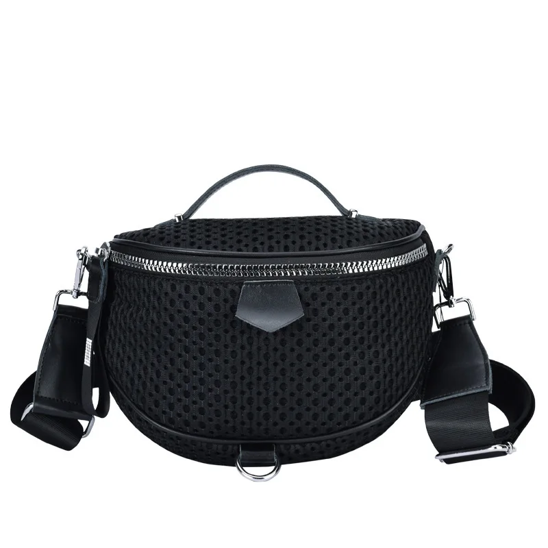 Women Crossbody Bag Travel Belt Bag Sport Purse Pocket shoulder bag messenger bag women\'s Nylon mesh bag with leather