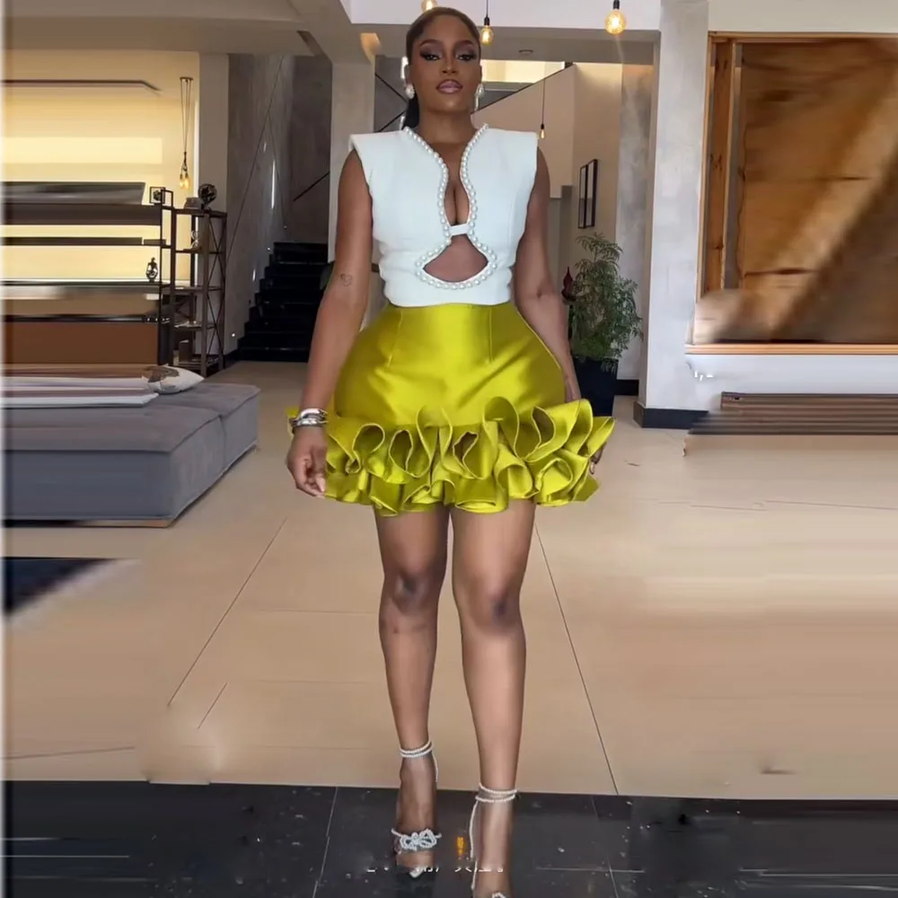 

Mermaid Short Skirts For Women Tiered Ruffles Evening Party Skirt Folding faldas para mujeres