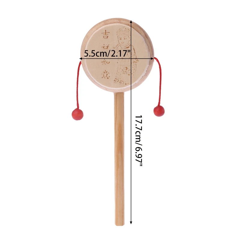 Y1UB – hochet rotatif traditionnel chinois en bois, dessin animé, cloche à main, jouet Musical pour bébé