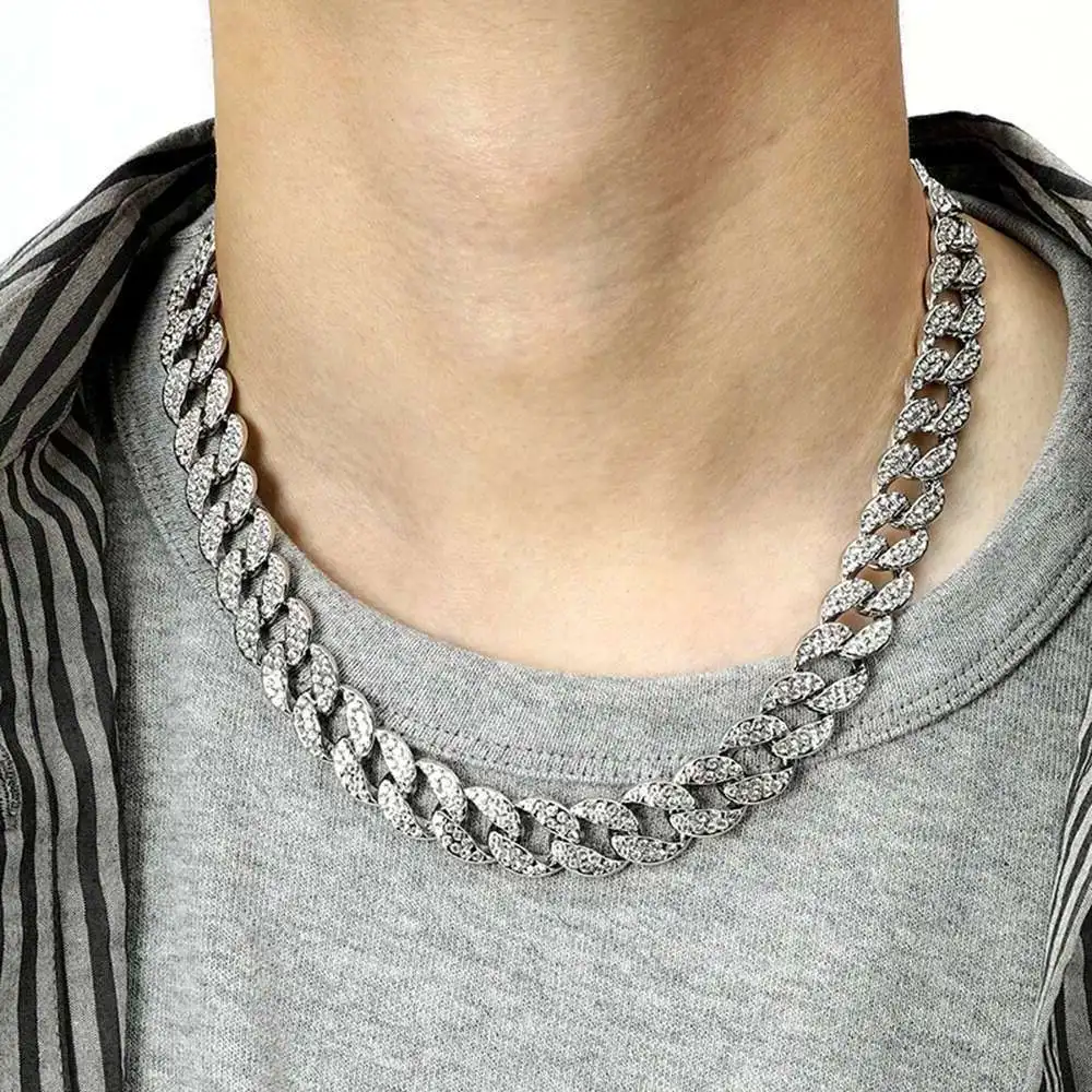 

Hip Hop Corrente De Cubana 14mm Cadena De Eslab Cuban Link Chain Iced Out Bling Rhinestone Fashion Jewelry Wholesale